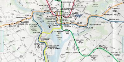 Washington dc mapa na may mga metro stop