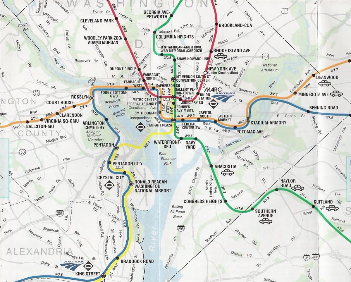 washington dc mapa na may mga metro stop