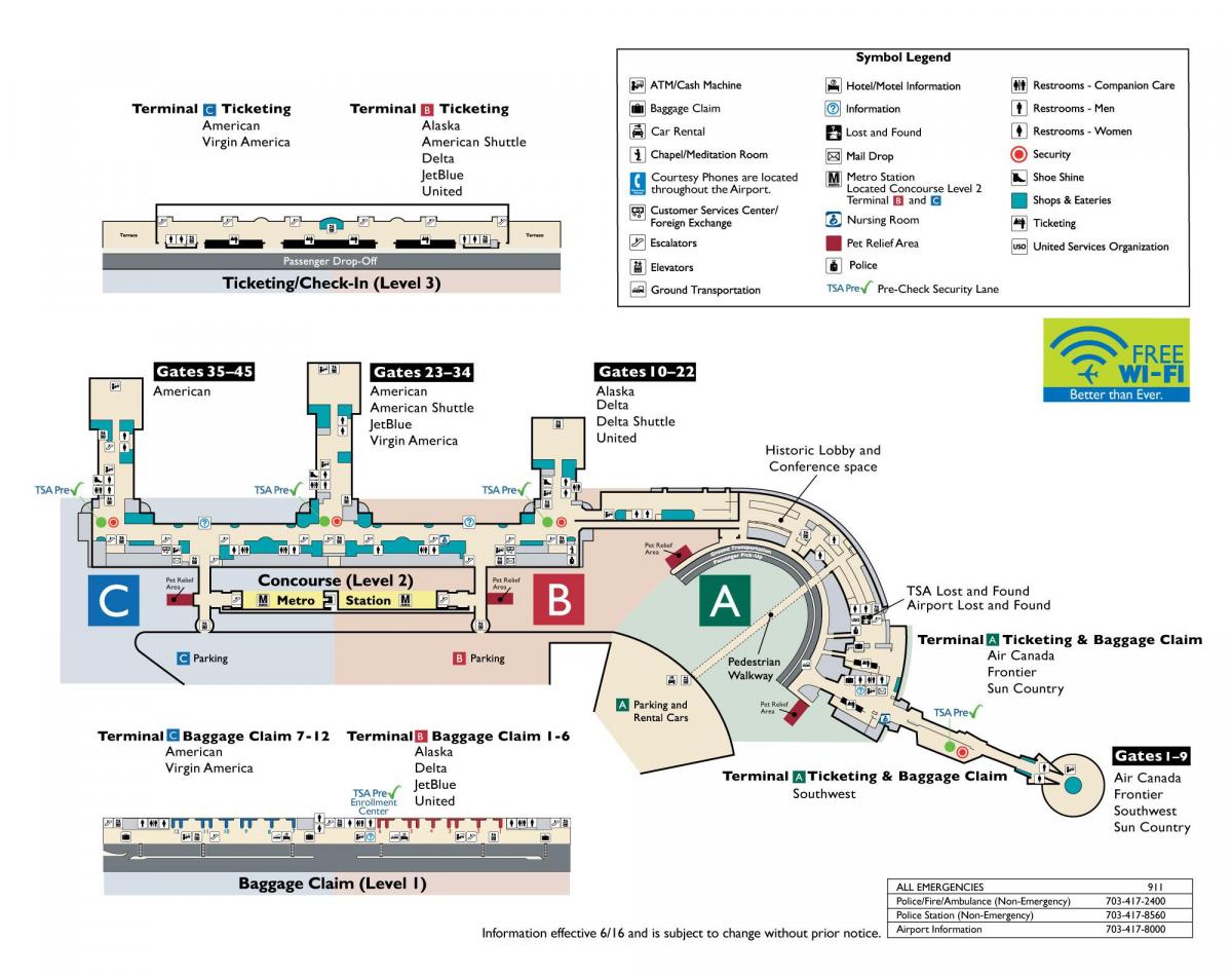 ronald reagan national airport mapa
