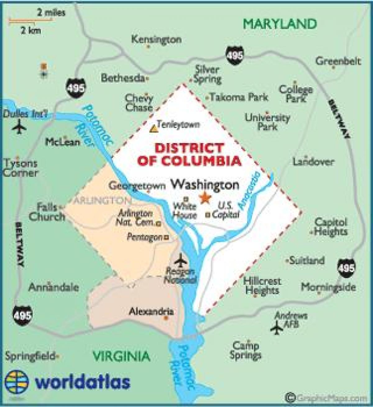 washington dc at estado ng washington na mga mapa